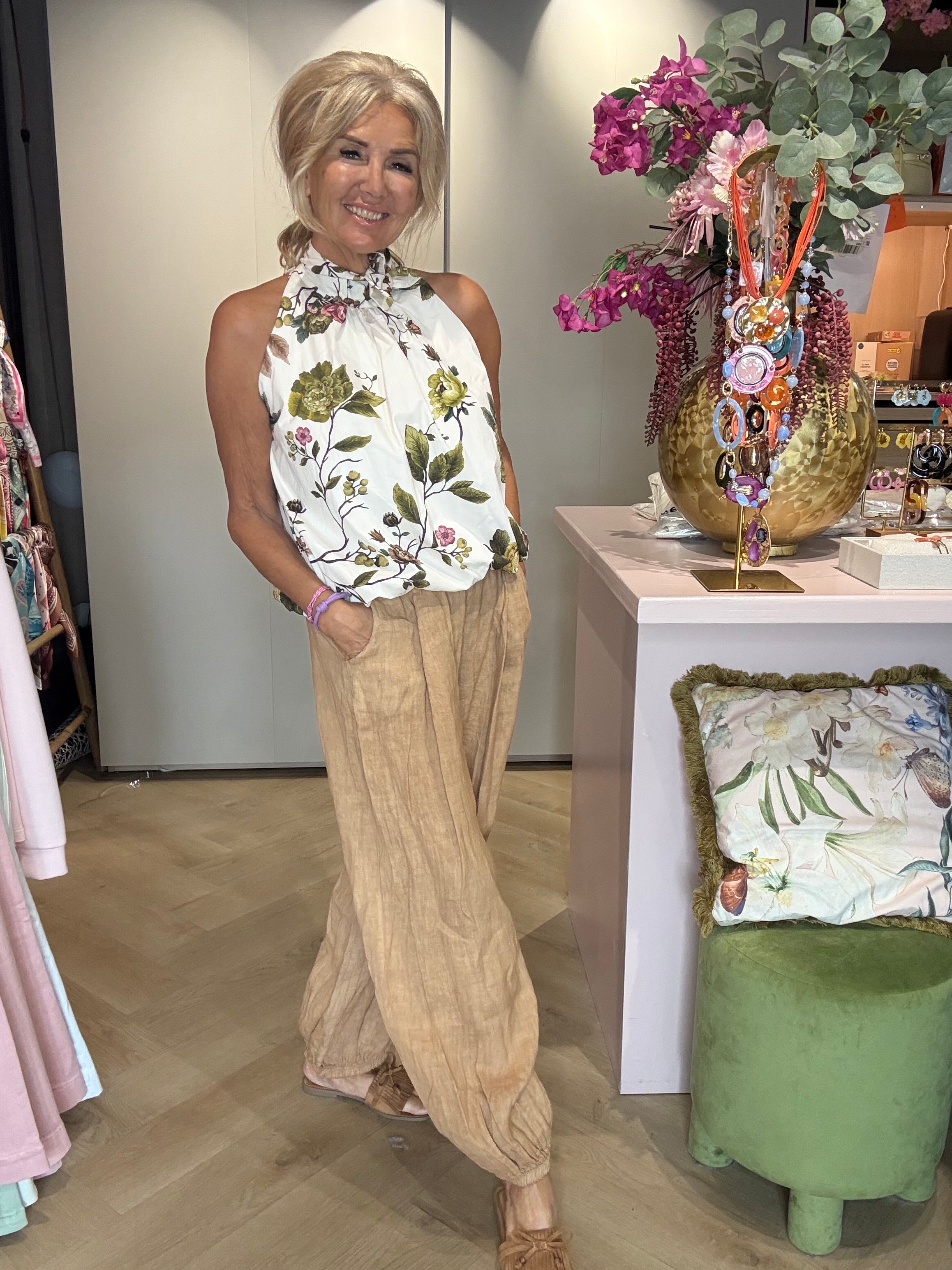 Ballon Broek Camel Linnen